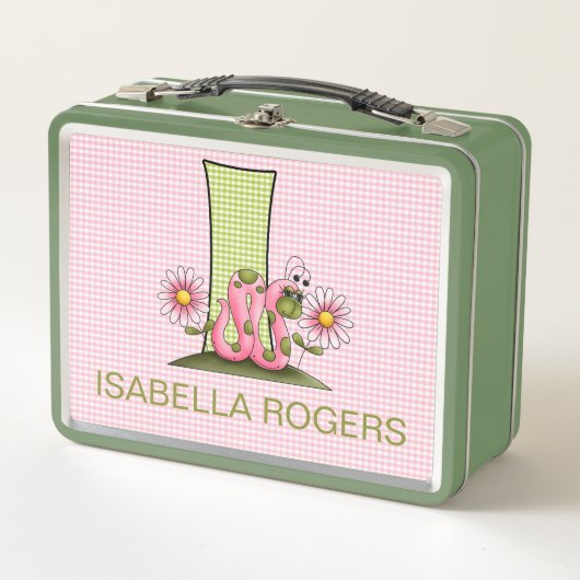 Lunch Box Lettre I Inchworm et En vichy filles monogrammes (Devant)