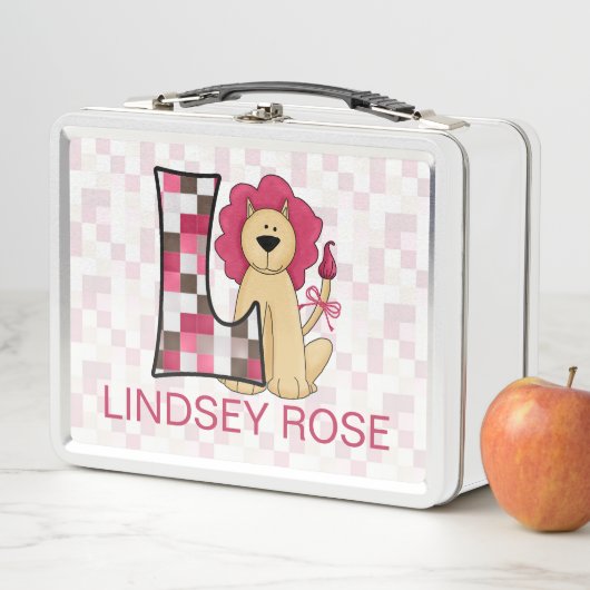 Lunch Box Lettre Lion rose L Monogramme Patchwork Girls (En situation)