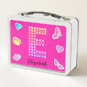 Lunch Box Lettre Rose Chaud E Monogramme Fille Retour À L'Éc (Dos)