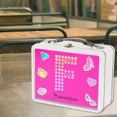 Lunch Box Lettre Rose Chaud F Monogramme Girly Retour À L'Éc