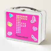 Lunch Box Lettre Rose Chaud F Monogramme Girly Retour À L'Éc (Devant)