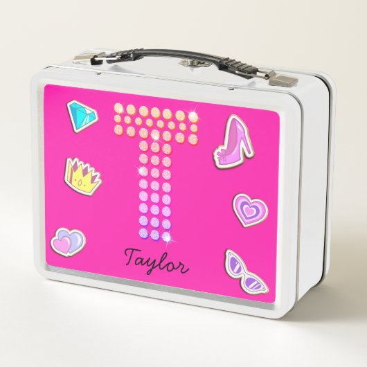 Lunch Box Lettre Rose Chaud T Monogramme Fille Retour À L'Éc (Dos)