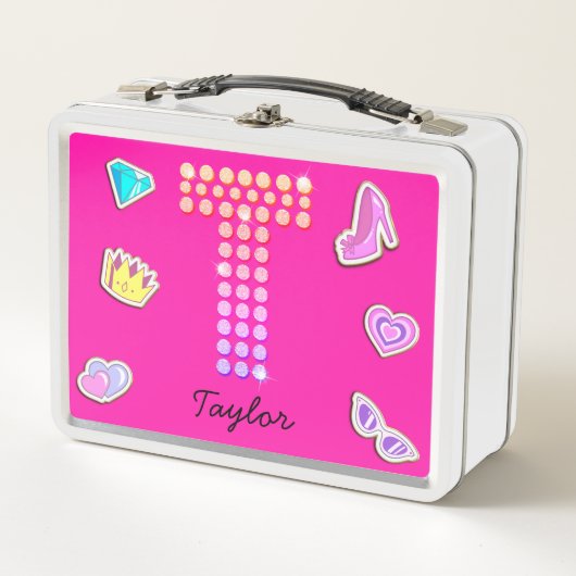 Lunch Box Lettre Rose Chaud T Monogramme Fille Retour À L'Éc (Devant)