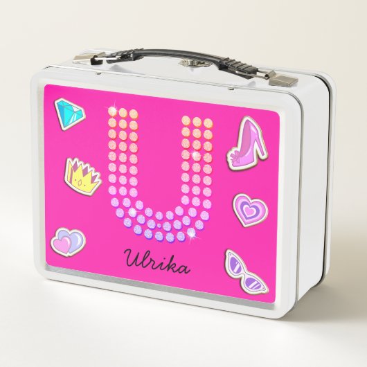 Lunch Box Lettre Rose Chaud U Monogramme Girly Retour À L'Éc (Dos)