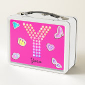 Lunch Box Lettre Rose Chaude Y Monogramme Girly Retour À L'É (Dos)