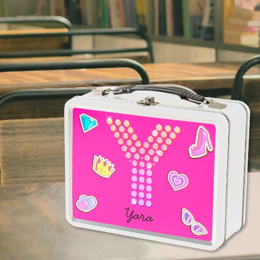 Lunch Box Lettre Rose Chaude Y Monogramme Girly Retour À L'É