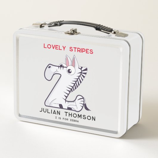 Lunch Box Lettre Z Zebra Ajouter Nom Allergies Retour À L'Éc (Devant)