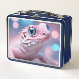 Lunch Box Lézard rose avec yeux bleus