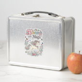 Lunch Box Licorne Bloom avec typographie vectorielle premium (En situation)