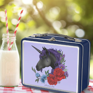 Lunch Box Licorne noire fleurs de jardin de minuit violet