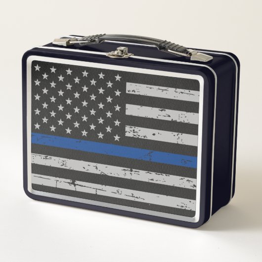 Lunch Box Ligne Bleue Mince - Officier de Police - Drapeau A (Devant)