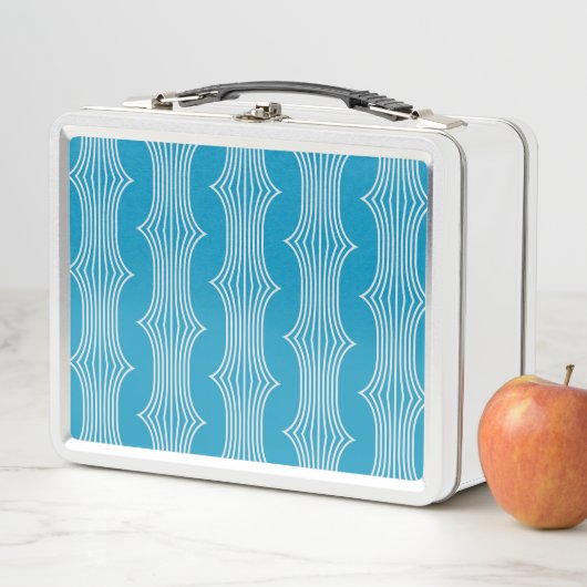 Lunch Box Lignes blanches Abstraites rétro sur Motif bleu (En situation)