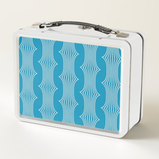 Lunch Box Lignes blanches Abstraites rétro sur Motif bleu (Dos)