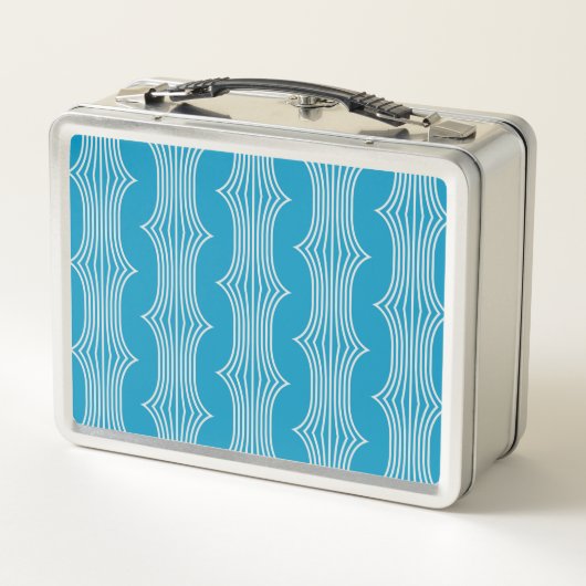 Lunch Box Lignes blanches Abstraites rétro sur Motif bleu (Dos)