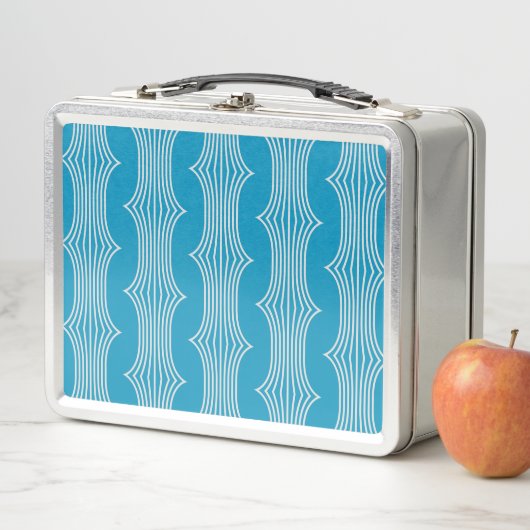 Lunch Box Lignes blanches Abstraites rétro sur Motif bleu (En situation)