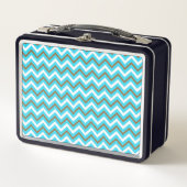 Lunch Box Lignes géométriques bleues marron blanches en zig (Devant)