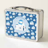 Lunch Box L'île grecque Santorin Blue Dome Eglise Monogramme (Dos)