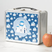 Lunch Box L'île grecque Santorin Blue Dome Eglise Monogramme (En situation)