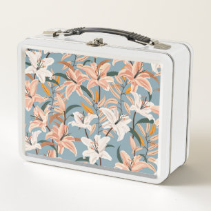 Lunch Box Lily Floral Blue Vintage Print