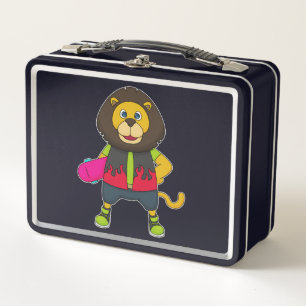 Lunch Box Lion as skater with skateboard