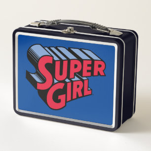 Lunch Box Logo du nom empilé de la superfille rouge et bleue
