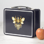 Lunch Box Logo Faux Gold Foil Bee Polygonal sur Noir (En situation)