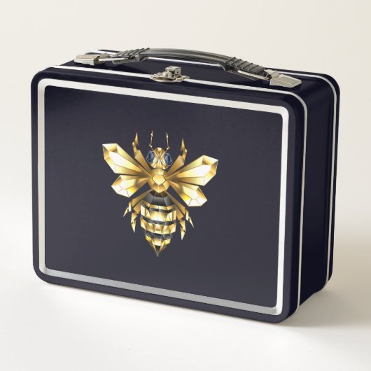 Lunch Box Logo Faux Gold Foil Bee Polygonal sur Noir (Devant)