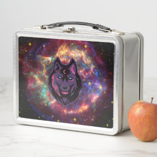 Lunch Box Loup cosmique, Art Graphique Violet, Arrière - pla