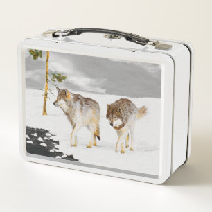 Lunch Box Loups en peinture sur neige - Art original de la f