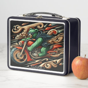 Lunch Box L'ours en gras roule sur une moto avec style