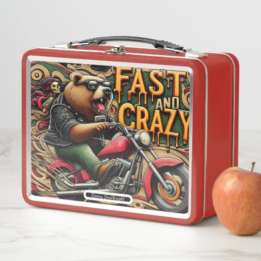 Lunch Box L'ours roule férocement sur une moto (En situation)