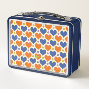Lunch Box Love Hearts & motif Pois en Blue & Orange