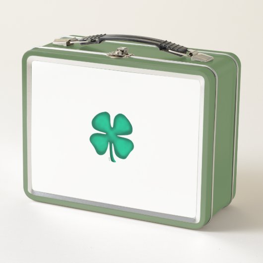 Lunch Box Lucky 4 Leaf Irish Clover blanc n vert lunbox (Devant)