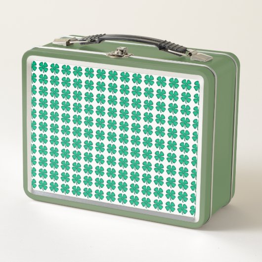 Lunch Box Lucky 4 Leaf Irish Clover blanc n vert lunbox (Devant)