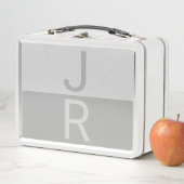 Lunch Box Lumineuses Gris & Gris Initiales Modernes Monogram (En situation)