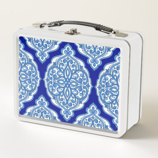 Lunch Box Luxe blanc-bleu, ornement turc. (Devant)
