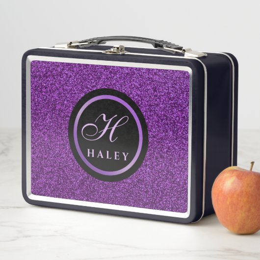 Lunch Box Luxe Violet Épercées Parties scintillant Monogramm (En situation)