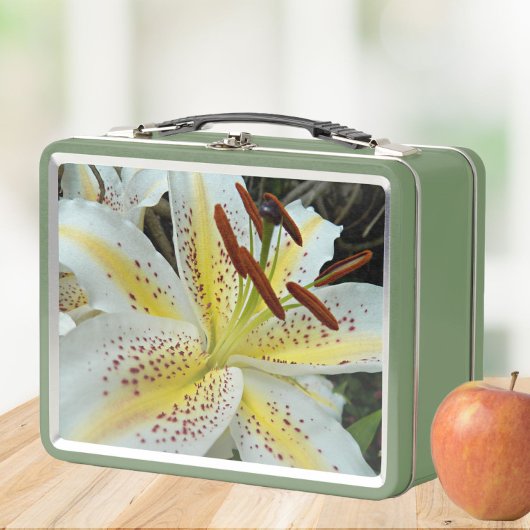 Lunch Box Lys orientaux blancs avec Starburst jaune Floral