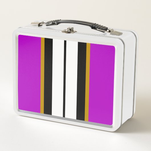 Lunch Box Magenta Rose Noir Blanc Vertical Stripes de course (Devant)
