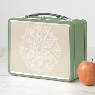 Lunch Box Mandala blanc exotique sur Arrière - plan beige