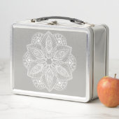 Lunch Box Mandala blanc exotique sur Arrière - plan gris (En situation)