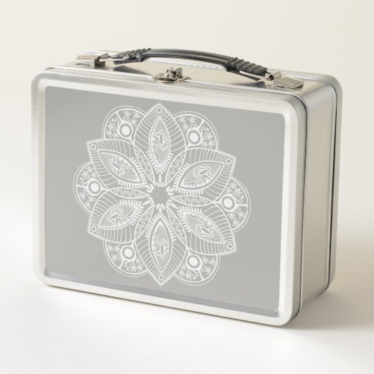 Lunch Box Mandala blanc exotique sur Arrière - plan gris (Devant)