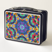 Lunch Box Mandala Hexagonal Bleu Jaune Rouge et Vert (Devant)