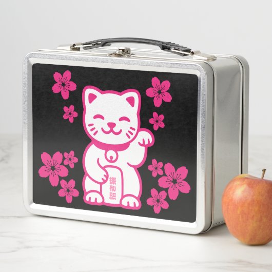 Lunch Box Maneki-neko japonais rose (En situation)