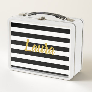 Lunch Box Manuscrit d'or de Faux sur les rayures noires et