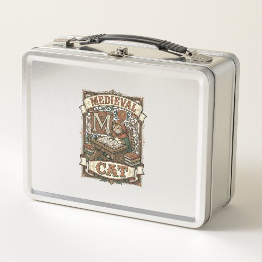 Lunch Box Manuscrit médiéval de chat médiéval vintage (Devant)