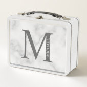 Lunch Box Marbre blanc Monogramme personnalisé et nom (Devant)