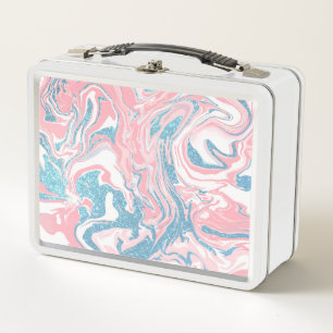 Lunch Box Marbre de Parties scintillant bleu rose moderne