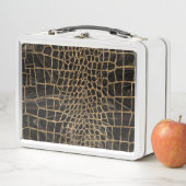 Lunch Box Marbre noir liquide Faux Crocodile et or (En situation)