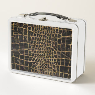 Lunch Box Marbre noir liquide Faux Crocodile et or